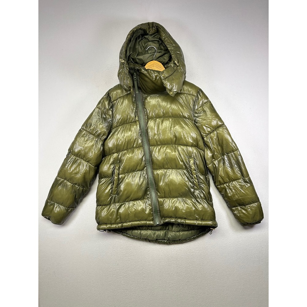 Gorpcore Streetwear GAP Men LG Tall Olive Green Shiny Asymmetrical Puffer Jacket